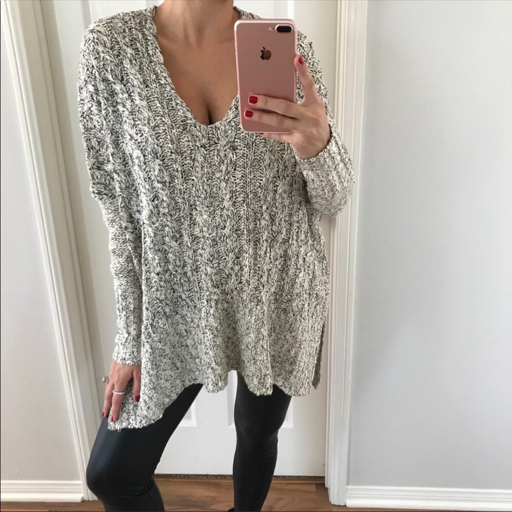Black and white cable knit sweater